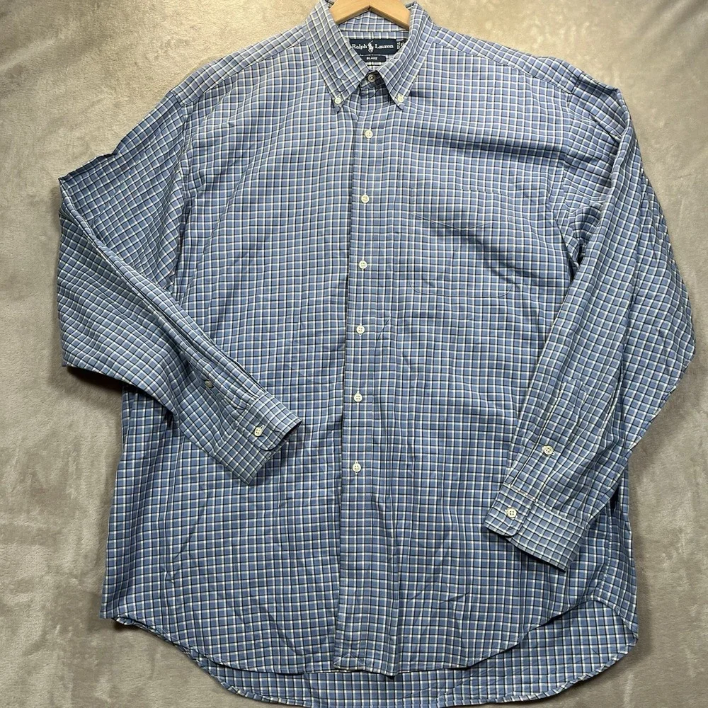 Ralph Lauren Shirt Mens XL Blue Plaid Button Up Blake Preppy VTG